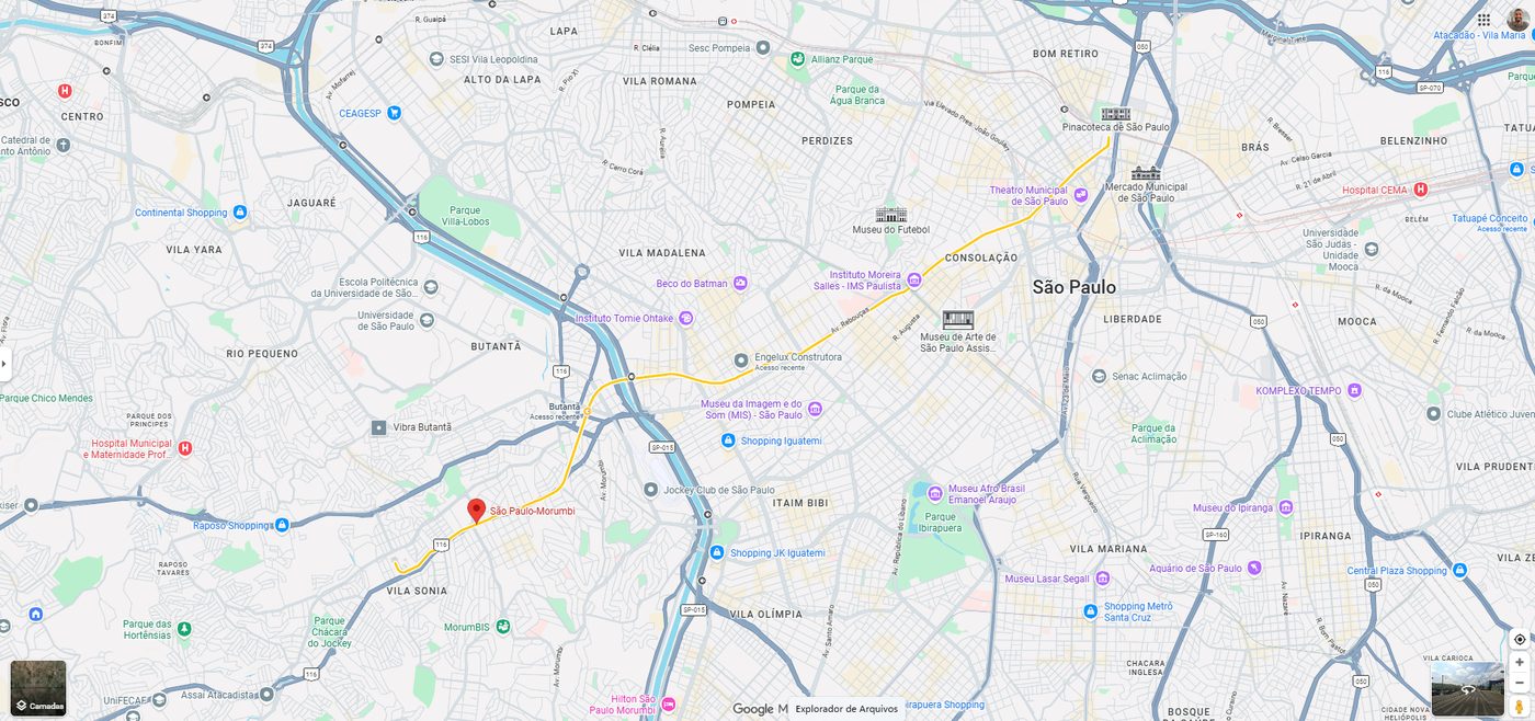 Mapa — Linha 4 Amarela e Estação São Paulo-Morumbi